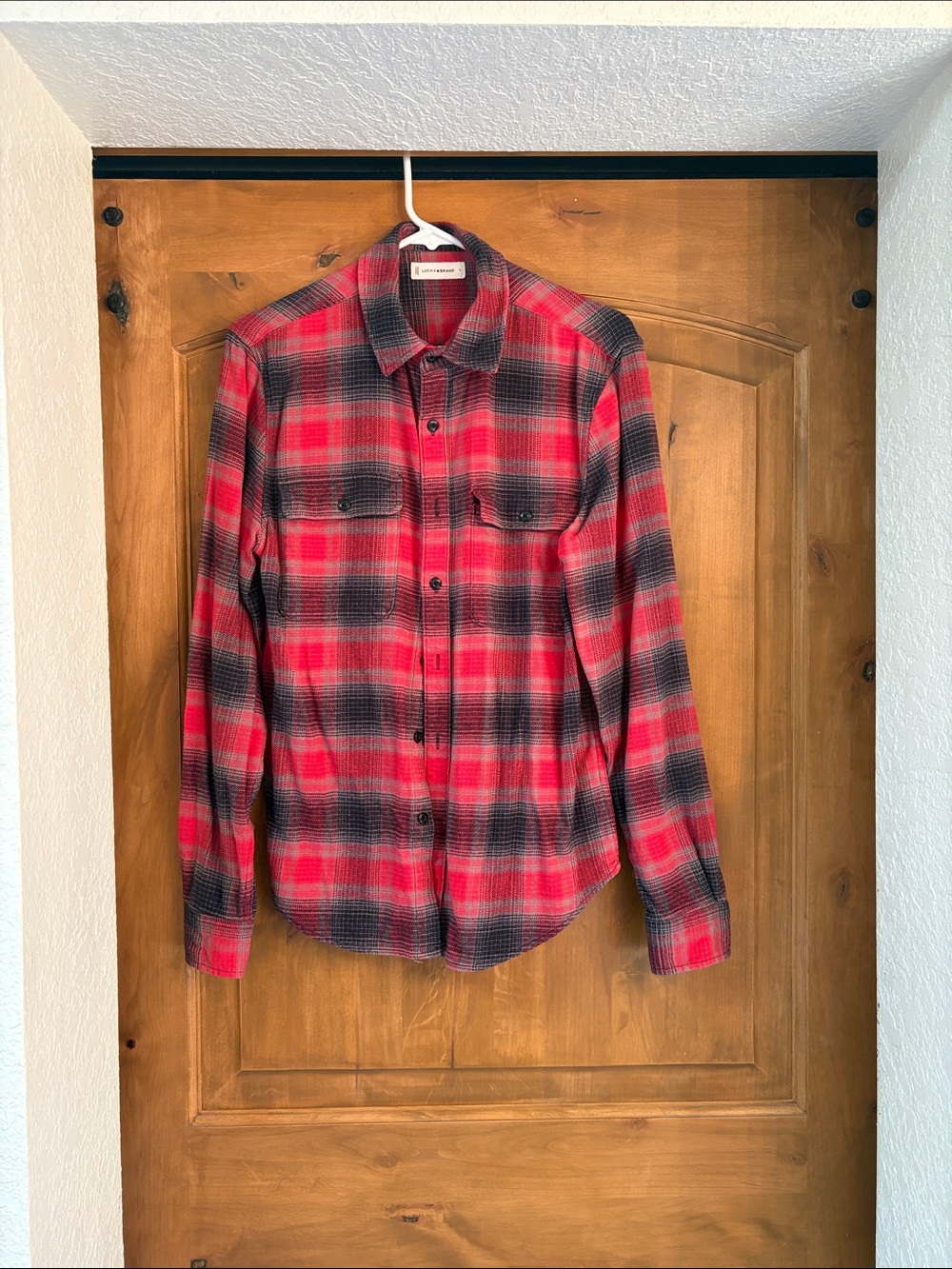Lucky Brand Red and Black Plaid Button-Down Shirt